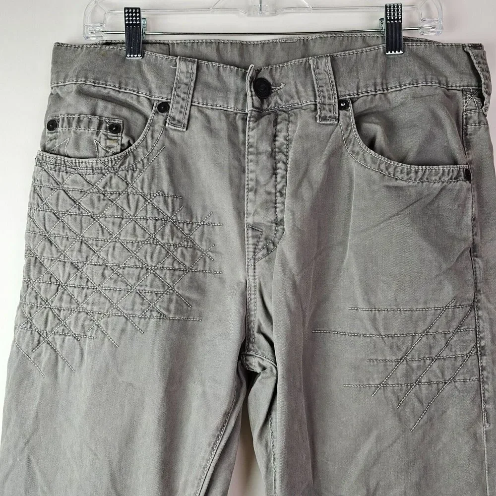 True Religion Dean Geo Quilted Gray Chino Straight Leg Jeans Pants Size 32 Taper